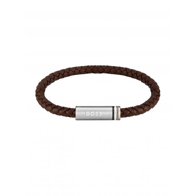 BOSS Brown Braided Leather Bracelet