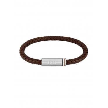 BOSS Brown Braided Leather Bracelet