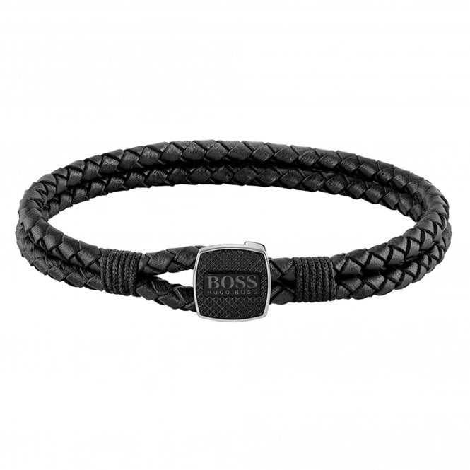 BOSS Seal Black Leather Bracelet