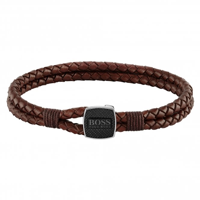 BOSS Seal Brown Leather Bracelet