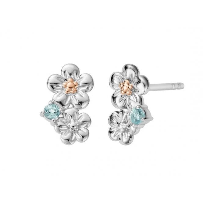 CLOGAU Nature's Wonder Silver and Swiss Blue Topaz Forget-Me-Not Cluster Stud Earrings