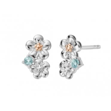 Nature's Wonder Silver and Swiss Blue Topaz Forget-Me-Not Cluster Stud Earrings