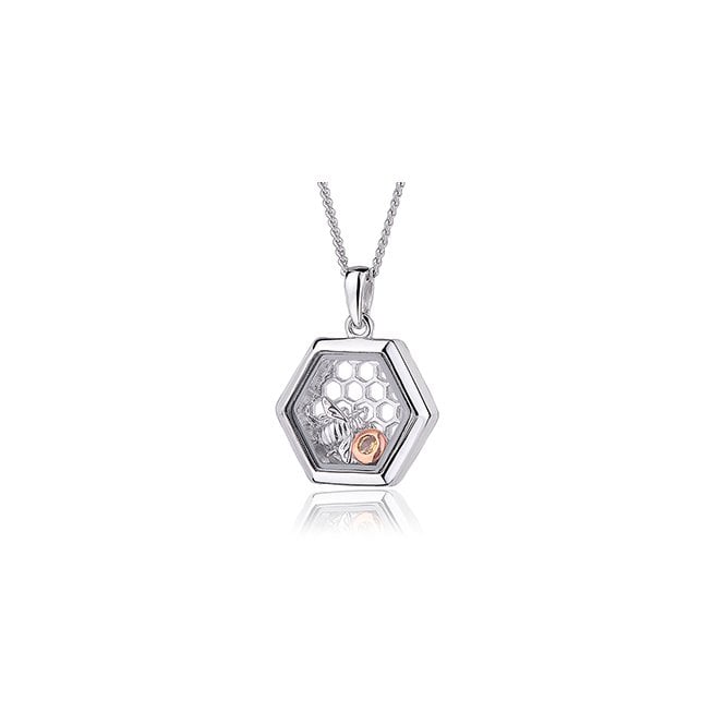 CLOGAU Nature's Wonder Sterling Silver Honey Bee Inner Charm Pendant with Citrine