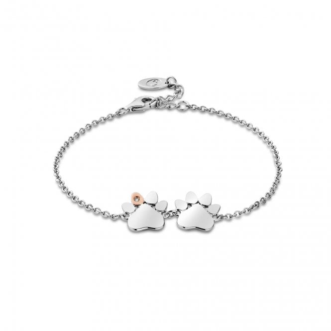 CLOGAU Paw Prints Sterling Silver Double-Paw Bracelet with Topaz