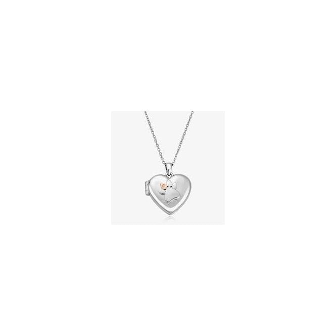 CLOGAU Paw Prints Sterling Silver Locket with Topaz