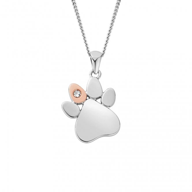 CLOGAU Paw Prints Sterling Silver Pendant with Topaz