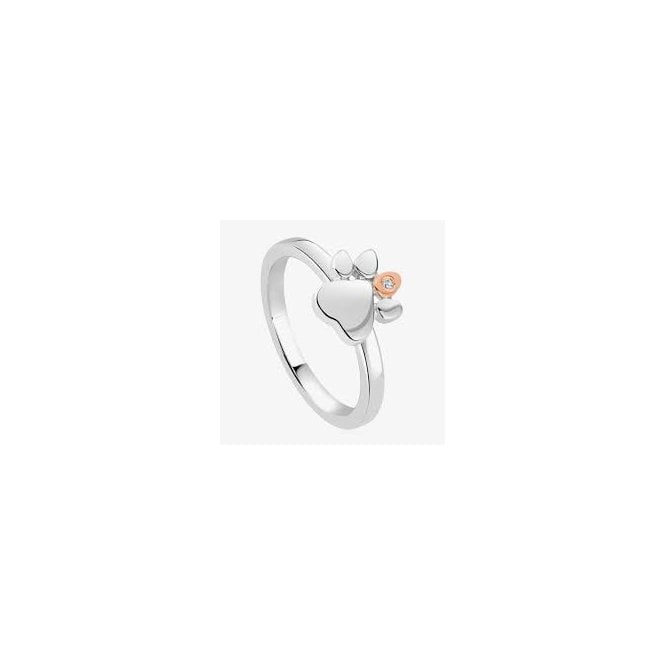 CLOGAU Paw Prints Sterling Silver Stacking Ring with Topaz