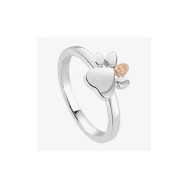 Paw Prints Sterling Silver Stacking Ring with Topaz
