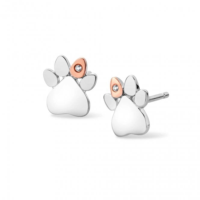 CLOGAU Paw Prints Sterling Silver Stud Earrings with Topaz