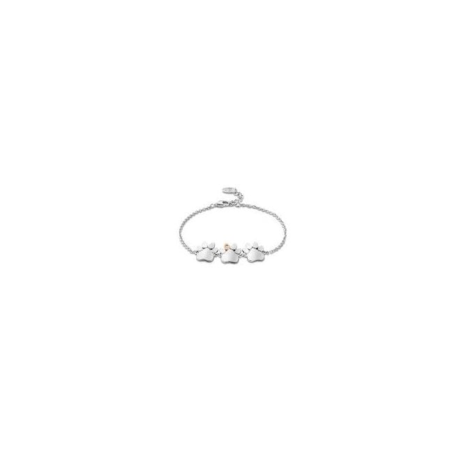 CLOGAU Paw Prints Sterling Silver Triple-Paw Bracelet with Topaz