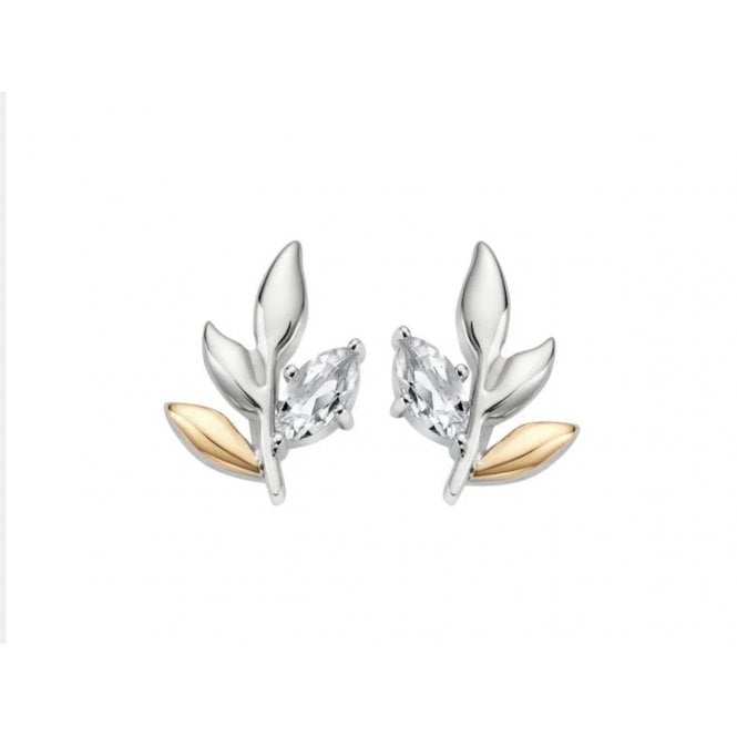 CLOGAU Royal Silver and Topaz Leaf Stud Earrings