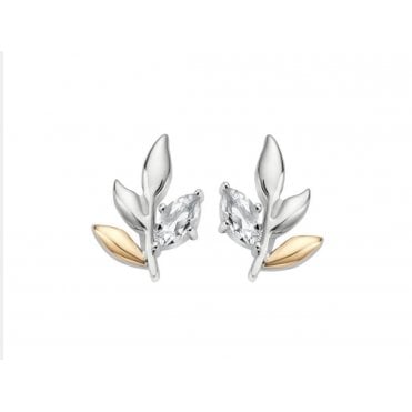 Royal Silver and Topaz Leaf Stud Earrings
