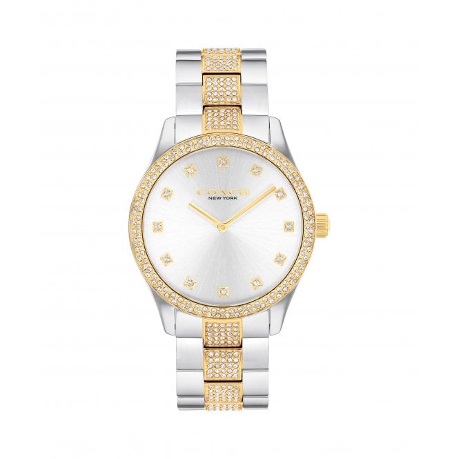 COACH Brooks Crystal Yellow Gold Tone Plated & Stainless Steel 38mm Ladies Bracelet Watch