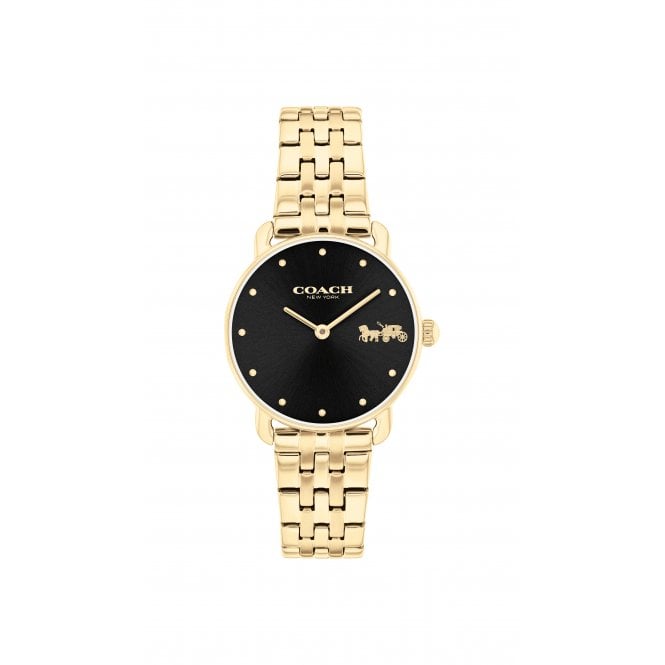 COACH Elliot Yellow Gold Tone Black Dial 28mm Ladies Bracelet Watch