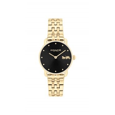 Elliot Yellow Gold Tone Black Dial 28mm Ladies Bracelet Watch