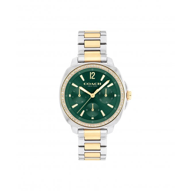 COACH Kitt Stainless Steel and Yellow Gold Tone Green Dial Crystal 34mm Ladies Watch