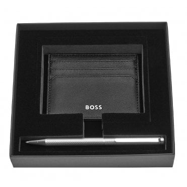 Black & Silver Ballpoint Pen & Card Holder Set