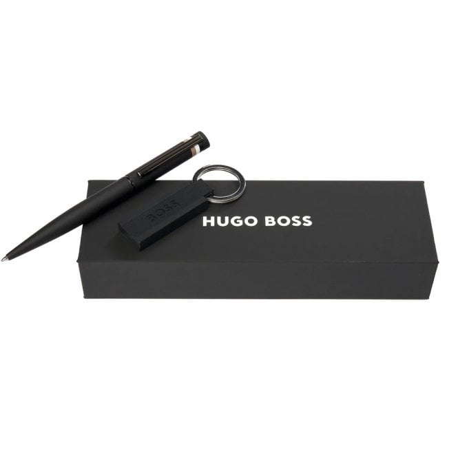 HUGO BOSS PENS Black Stripe Ballpoint Pen & Keyring Set