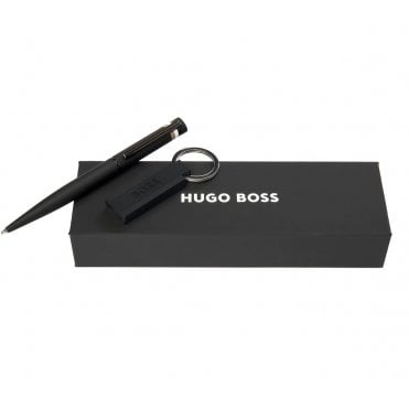 Black Stripe Ballpoint Pen & Keyring Set