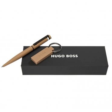Brown Ballpoint Pen & Keyring Set