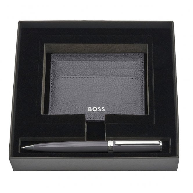 HUGO BOSS PENS Navy & Grey Ballpoint Pen & Card Holder Set
