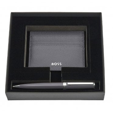 Navy & Grey Ballpoint Pen & Card Holder Set