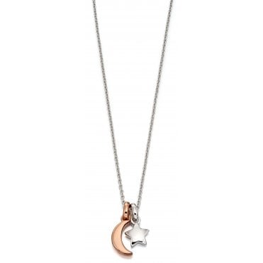 Collette -Rose gold plated Double Star & Moon Necklace