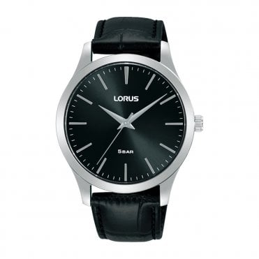 Lorus Men's Stainless Steel Quartz Black Leather Strap Watch