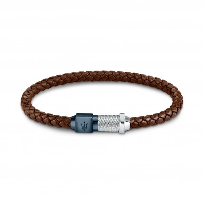 MASERATI Brown Braided Leather Rope Bracelet