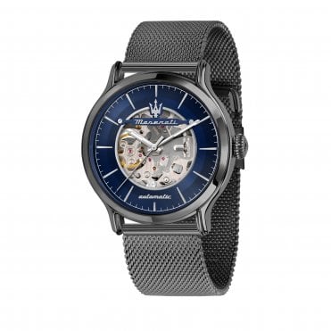 Maserati Epoca Automatic Blue Skeleton Dial Mesh Bracelet Watch