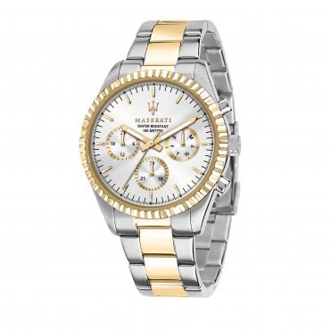 Maserati Men's Competizione 43mm MULT White Dial Stainless Steel and Yellow Gold Tone Bracelet Watch
