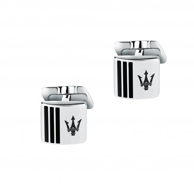 MASERATI Silver Square Black Enamel Cufflinks