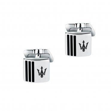 Silver Square Black Enamel Cufflinks