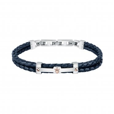 Stainless Silver and Blue Double Braided Rope Bracelet