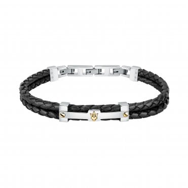 Stainless Steel and Black Double Braided Rope Bracelet