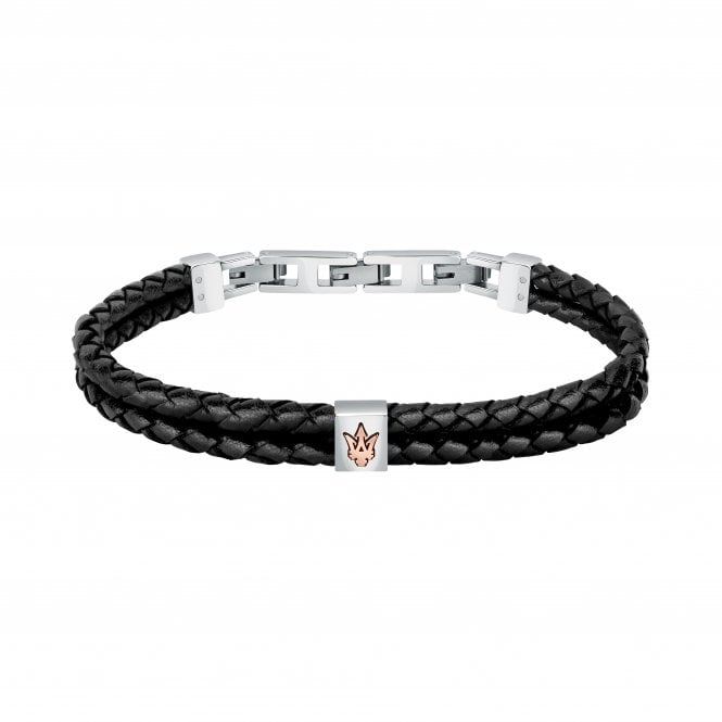 MASERATI Stainless Steel and Black Double Braided Rope Bracelet