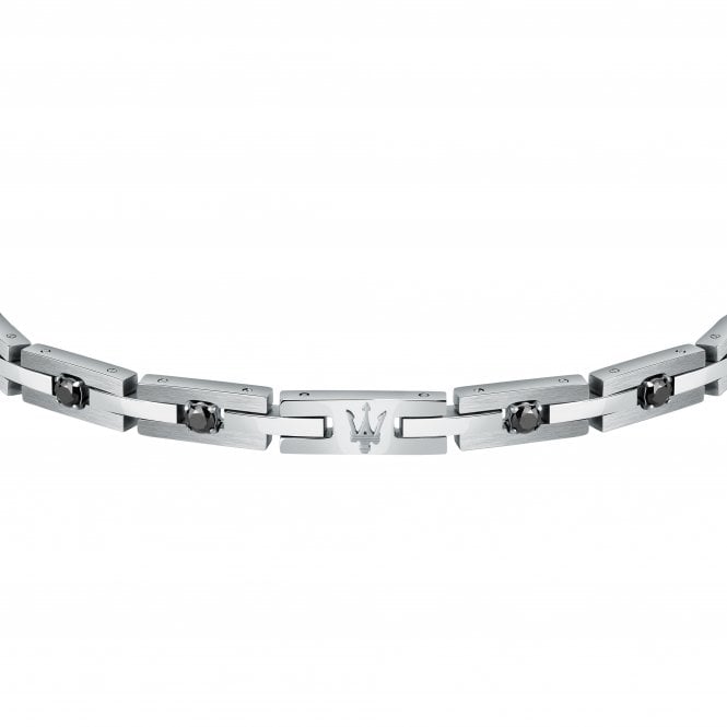 MASERATI Stainless Steel Rectangle Link Black Crystal Bracelet