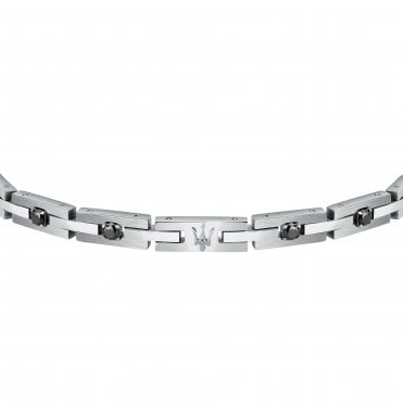 Stainless Steel Rectangle Link Black Crystal Bracelet