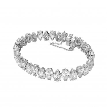 Millenia bracelet, Pear cut Swarovski Zirconia, White, Rhodium plated