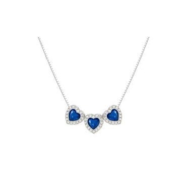 All My Love Silver and Blue CZ 3 Heart Necklace