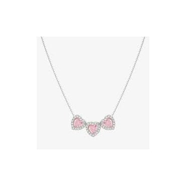 All My Love Silver and Pink CZ 3 Heart Necklace