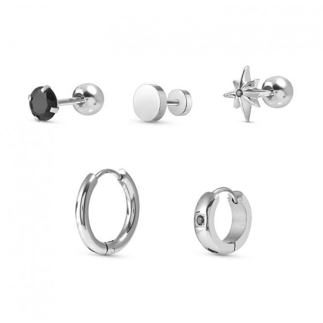 NOMINATION ITALY Atlante Stainless Steel and Black CZ Set of 5 Earrings