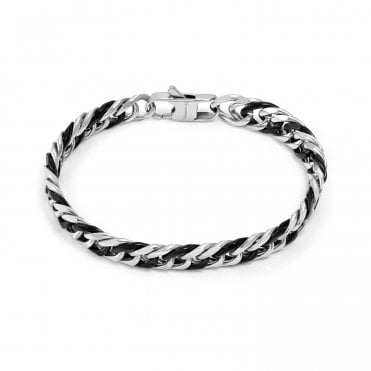 B-YOND Stainless Steel and Black Intertwined Link Bracelet