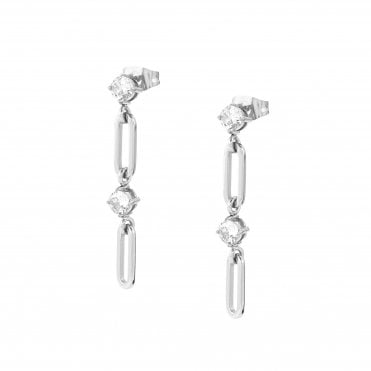 Chains of Style Stainless Steel Drop Pendant White CZ Earrings