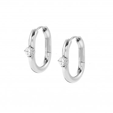 Chains of Style Stainless Steel White CZ Hoop Earrings