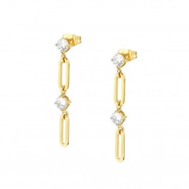 Chains of Style Yellow Drop Pendant White CZ Earrings