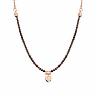 Chic & Charm Rose Gold Plated Black CZ Heart Necklace