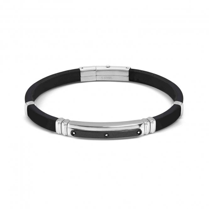 NOMINATION ITALY City Steel and Rubber 3 Black CZ Bracelet