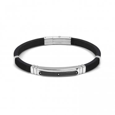 City Steel and Rubber 3 Black CZ Bracelet
