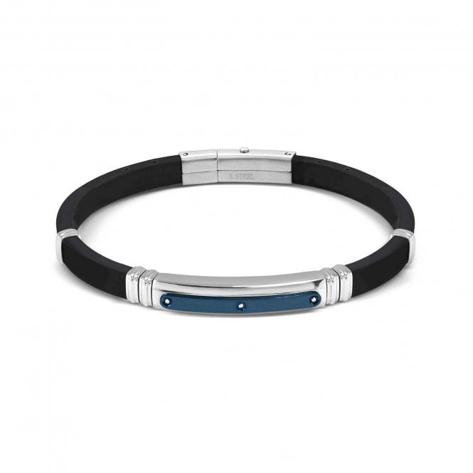 NOMINATION ITALY City Steel and Rubber 3 Blue CZ Bracelet